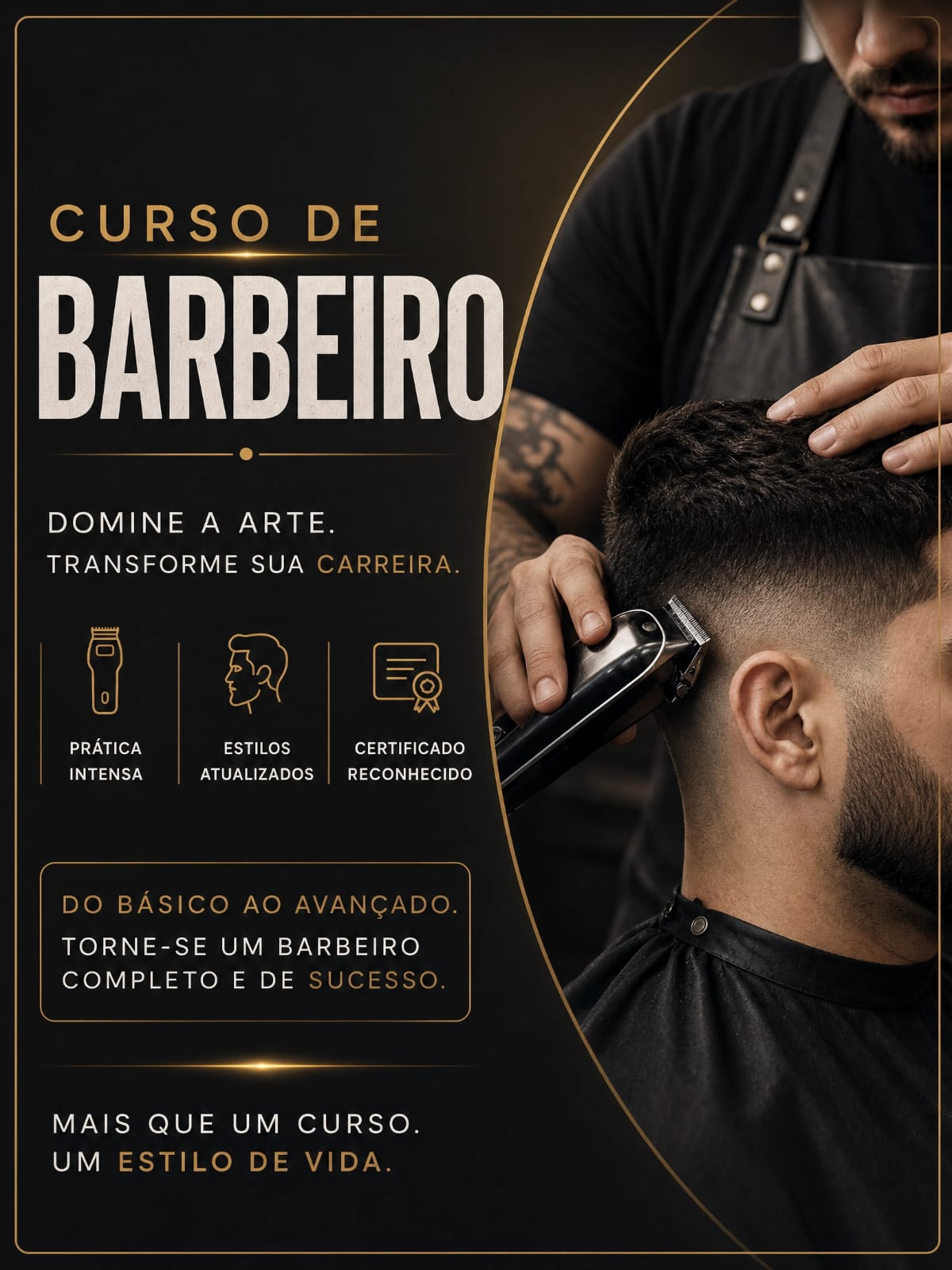 Profissional barbeiro realizando acabamento